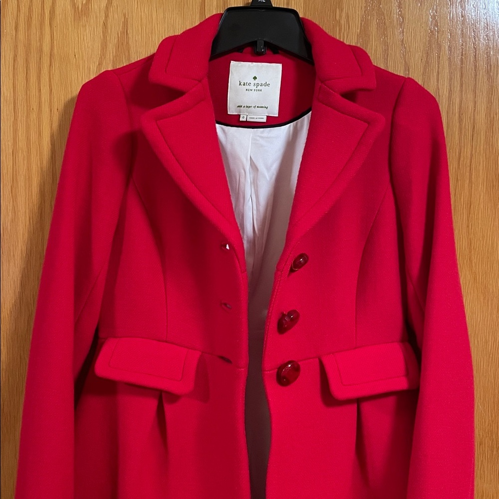 Kate Spade Womens Red Pea Wool Winter Coat Size 0 - Picture 5 of 11